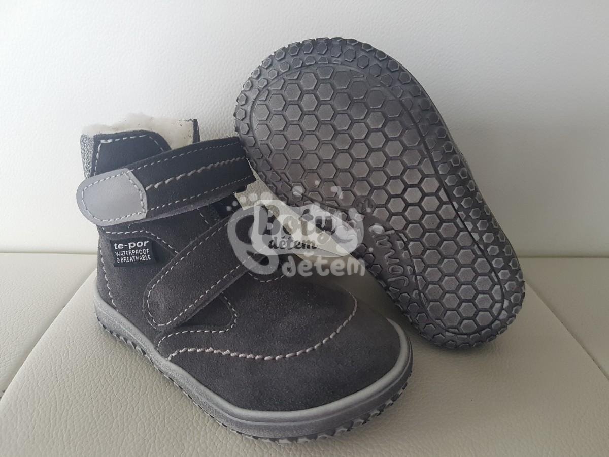 Jonap zimní kožené barefoot boty s membránou B5 šedá