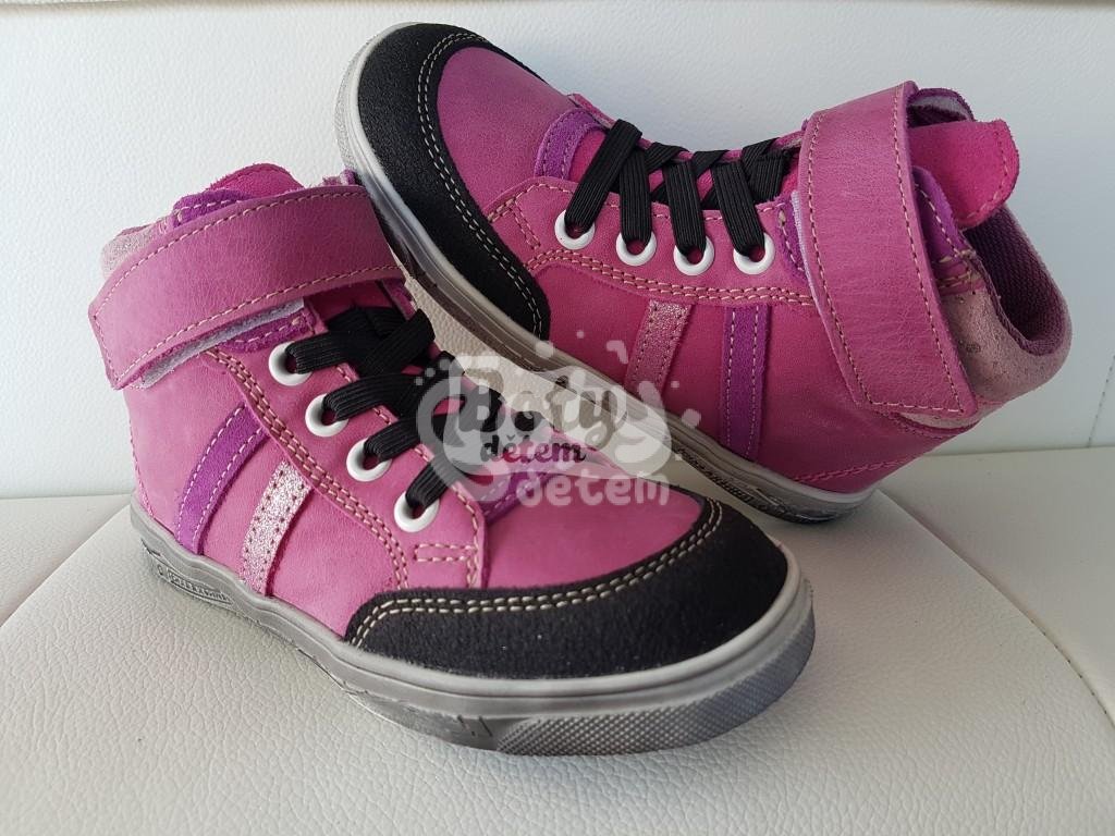 Jonap kožené boty 028 MV velcro růžová pruh