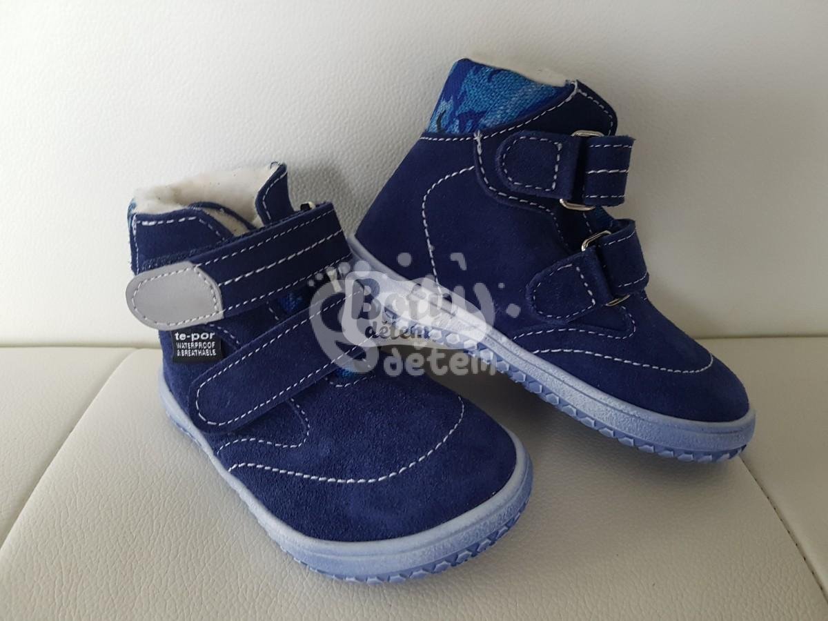 Jonap zimní kožené barefoot boty s membránou B5 modrá-maskáč