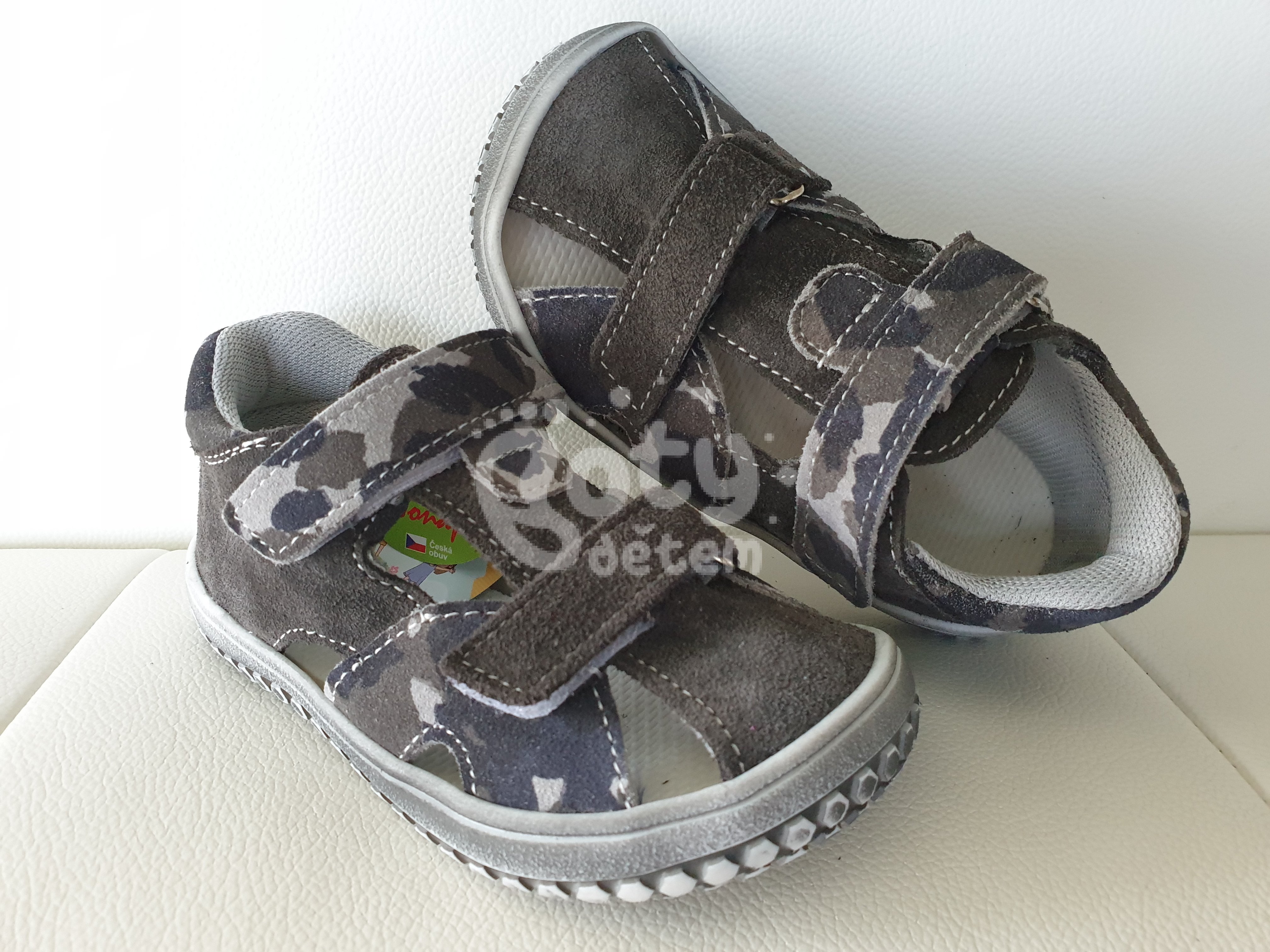 Jonap barefoot kožené sandálky B8 S šedá maskáč