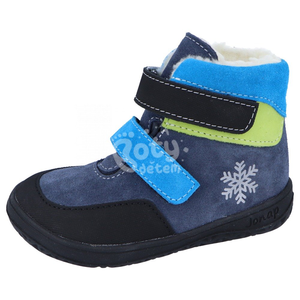 Jonap zimní kožené barefoot boty s membránou Jerry modro modrá