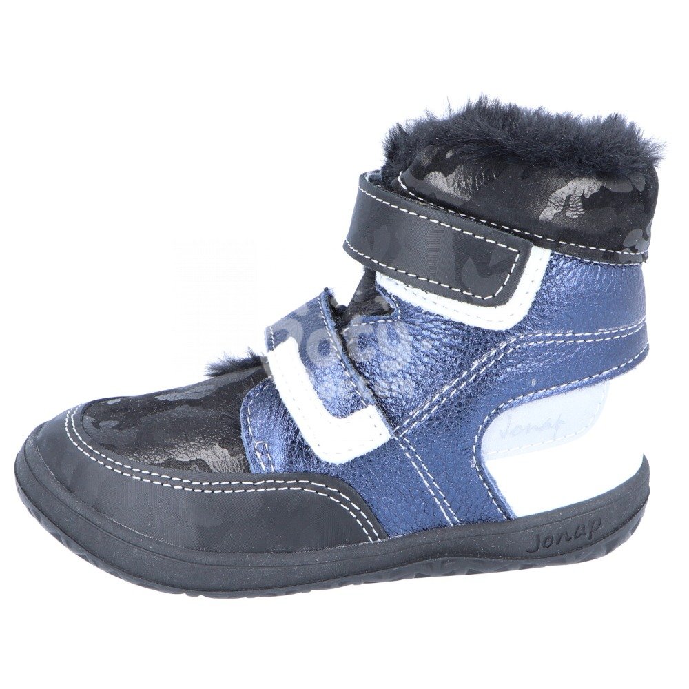 Jonap zimní kožené barefoot boty Falco modrá lesk