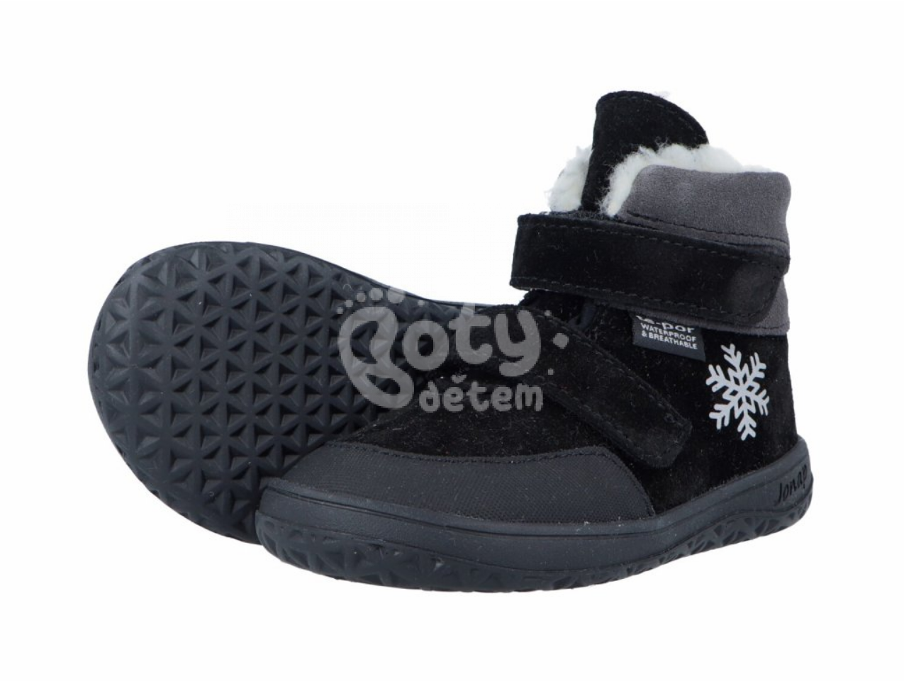 Jonap zimní kožené barefoot boty s membránou Jerry černá vločka