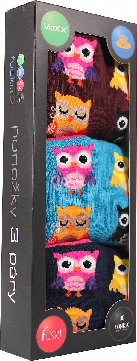 Dárková krabička ponožek Lonka Debox mix G "sovičky" 3 páry