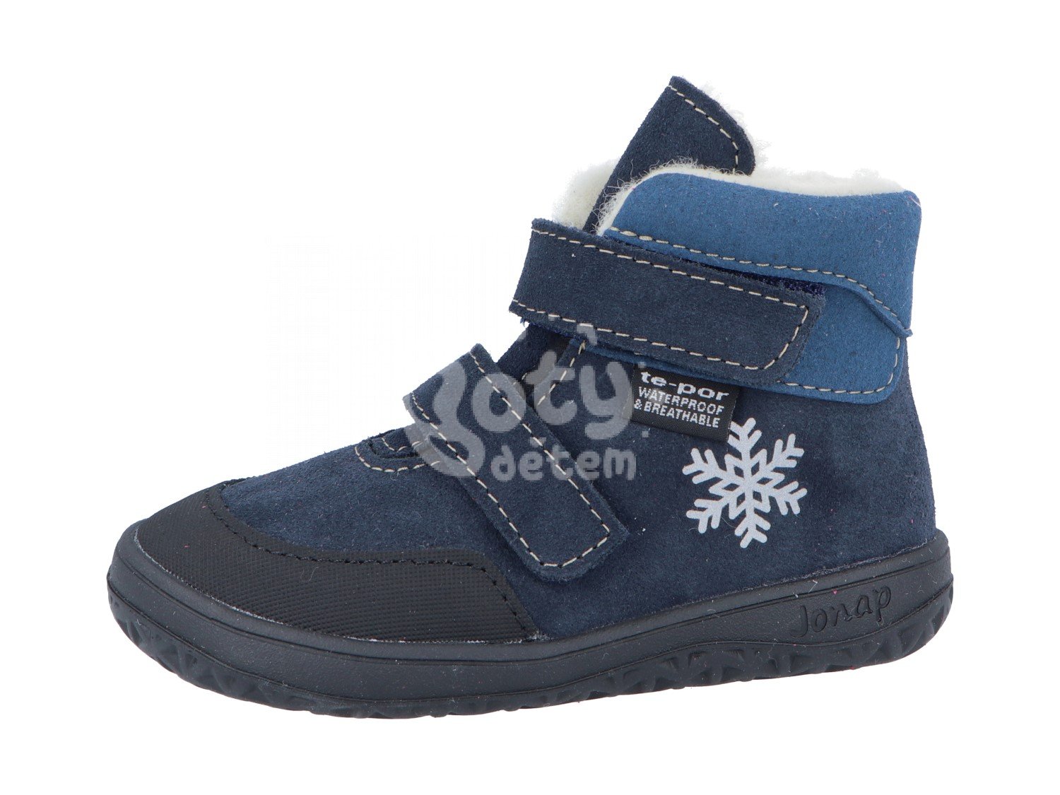 Jonap zimní kožené barefoot boty s membránou Jerry tmavě modrá vločka MERINO