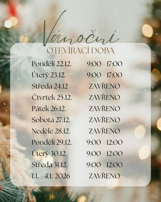 Jak budeme mít otevřeno mezi svátky? 🎄 Pondělí 22.12. - 9:00-17:00 Úterý 23.12. - 9:00-17:00 Středa 24.12. - zavřeno...